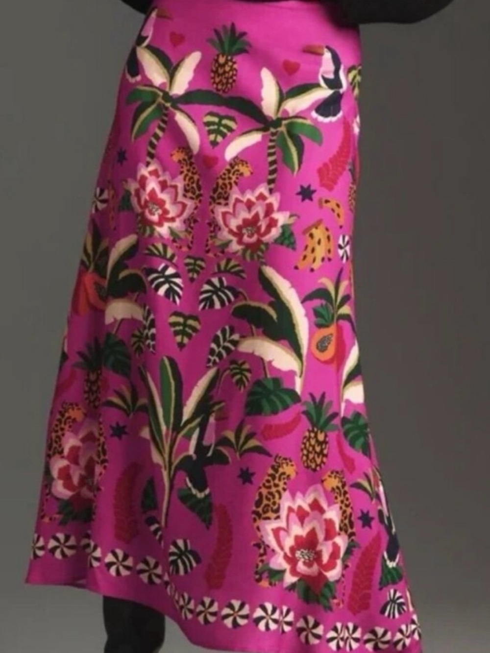 Farm Rio Bright Pink Tropical Print A-Line Skirt